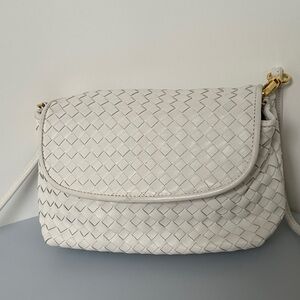 leather white Woven Shoulder Bag